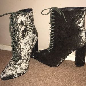 Velvet Green Lace Up Heel Booties NEVER WORN